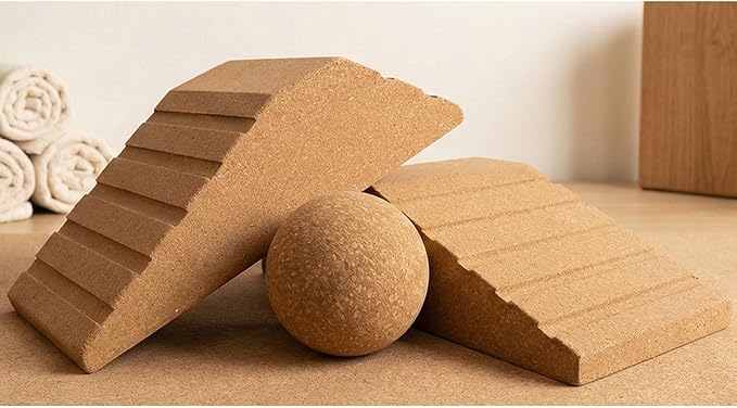 JouiiSiYa 2-in-1 Cork Yoga Blocks, 2 Pack Natural Cork Blocks - Dual-Use Squat Wedge & Yoga Block with Massage Ball