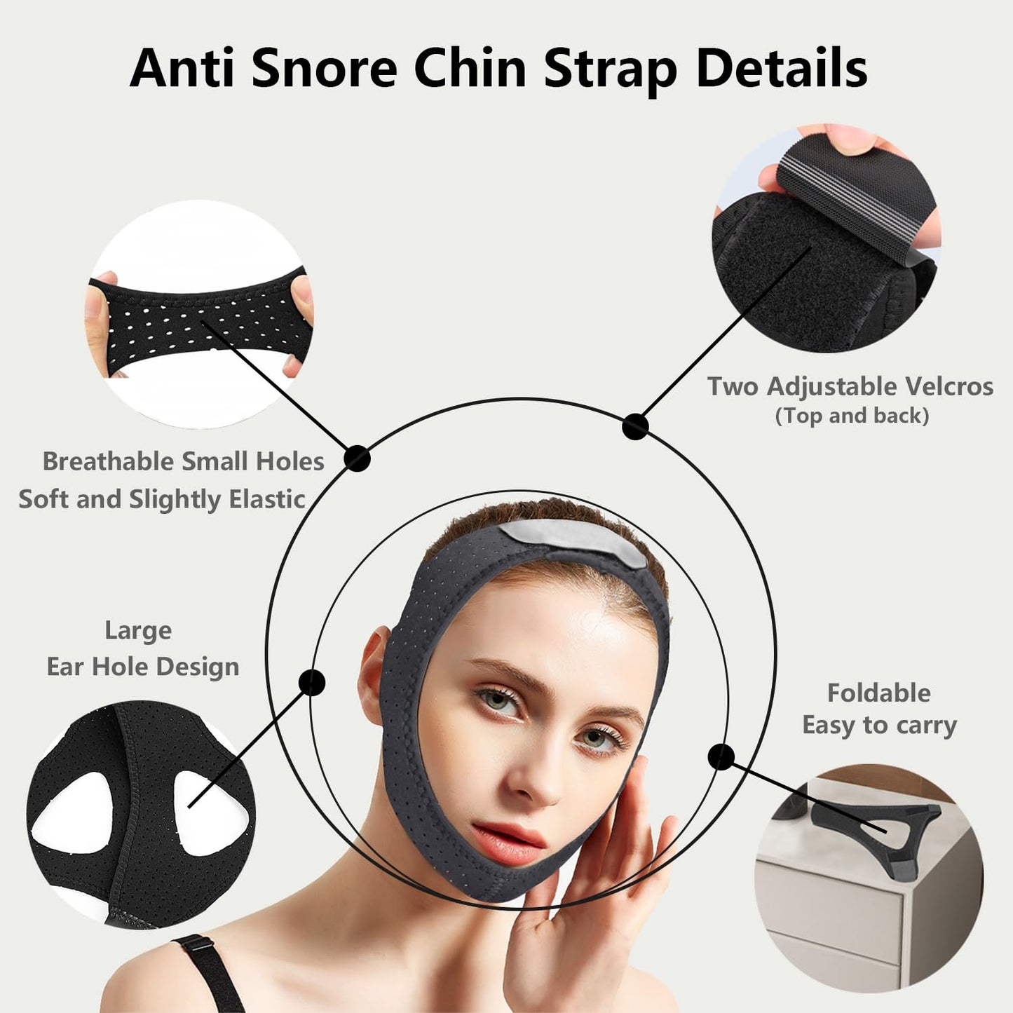 Anti Snore Chin Strap,Breathable CPAP Chin Strap,Adjustable Anti Snoring Devices for Men and Women,Comfortable Snore Chin Strap for Sleepping,Effective Stop Snoring Solution