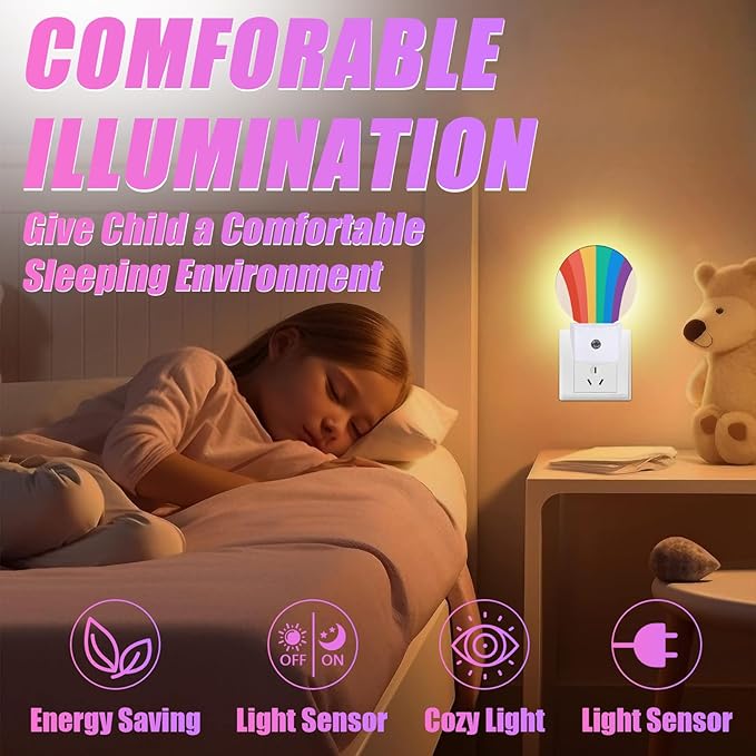 LGBTQ Pride Night Light Colorful Rainbow Night Lights LED Lamp Round Plug into Wall Nightlight with Dusk to Dawn Sensor Home Hallway Stairway Kitchen Decor