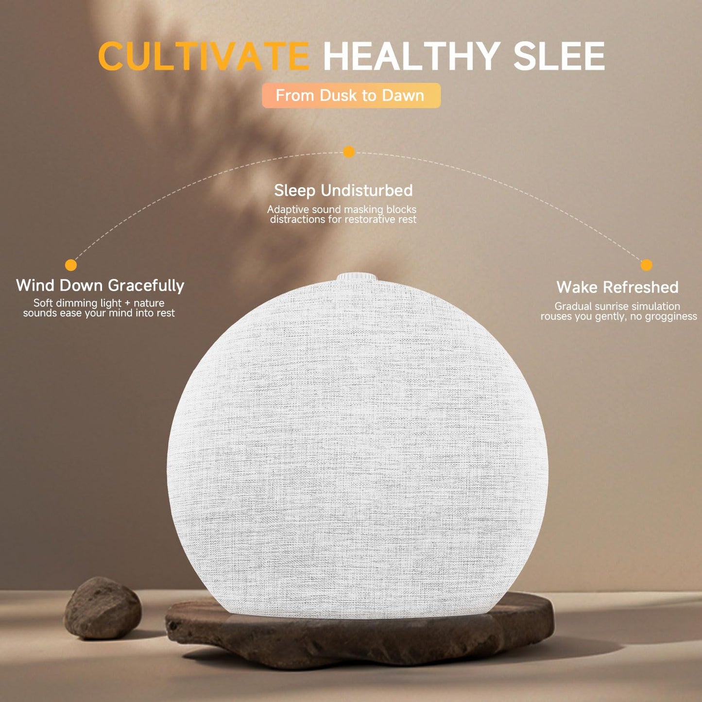 Geuuap Sunrise Alarm Clock White Noise Sound Machine for Bedroom | Natural Wake-Up Light with 30 Soothing Sleep Aids, Bluetooth Speaker, Dimmable Clock, Screen-Free Design for Baby Adults Kids-White