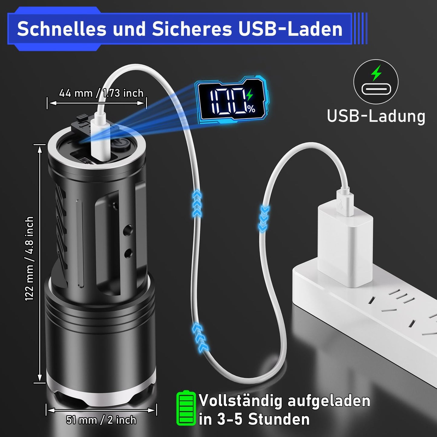 Jay-Park Led Flashlights High Lumens - 10000 Lm  Built-In 10800Mah Rechargeable Battery And Lcd Power Display  5 Lighting Modes  Zoomable  For Home  Emergency