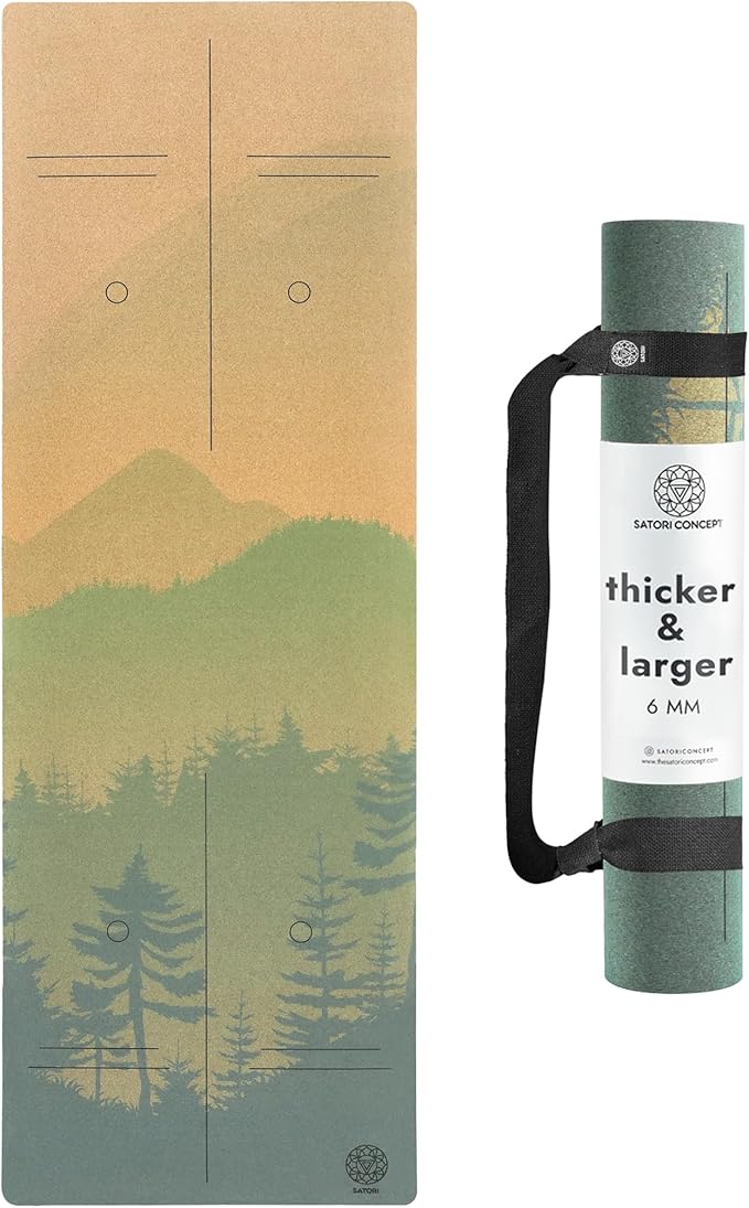 Satori Concept Cork Yoga Mat with Natural Rubber Base, Extra Size, Thickness and Support, Excellent Cushion & Grip, Non-Sl...