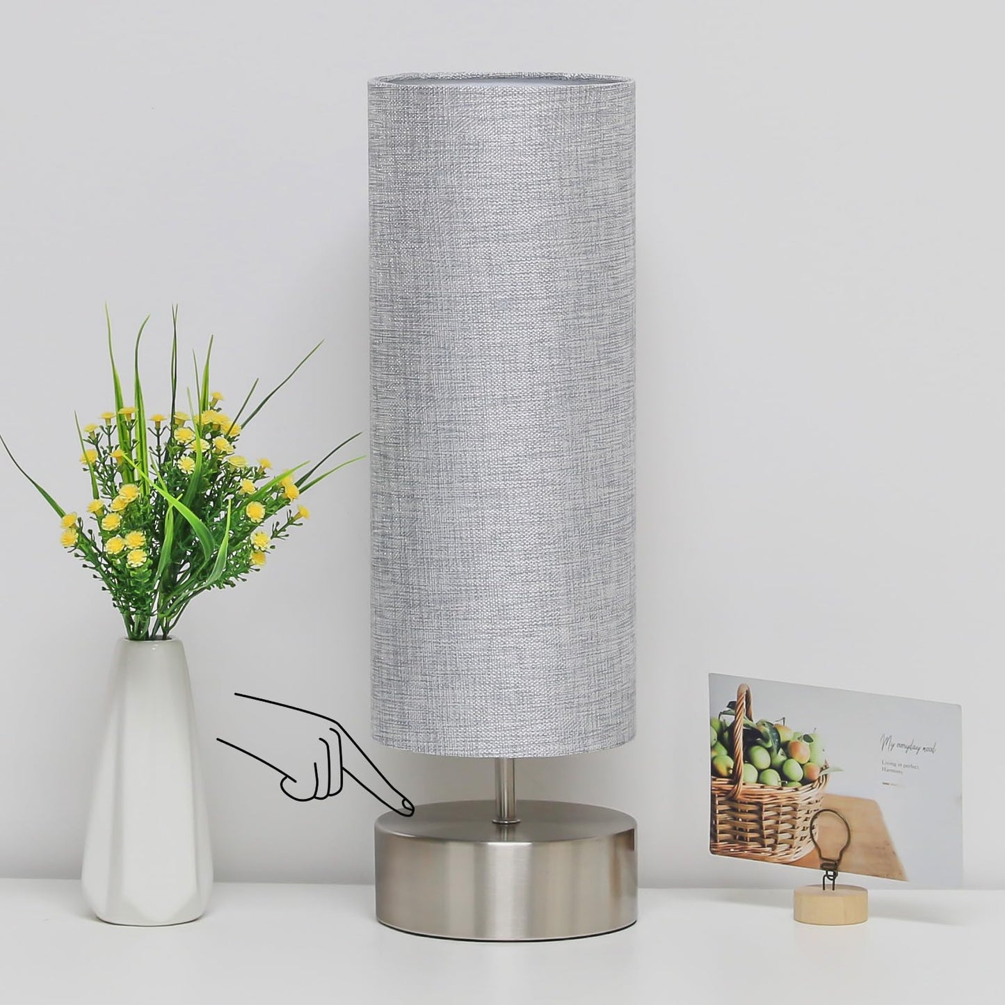 Seaside Village Bedside Touch Lamp - 3 Way Control, Gray Shade, Silver Base, 5.51X5.51X17.52 In, Led Bulb Included, Model 130