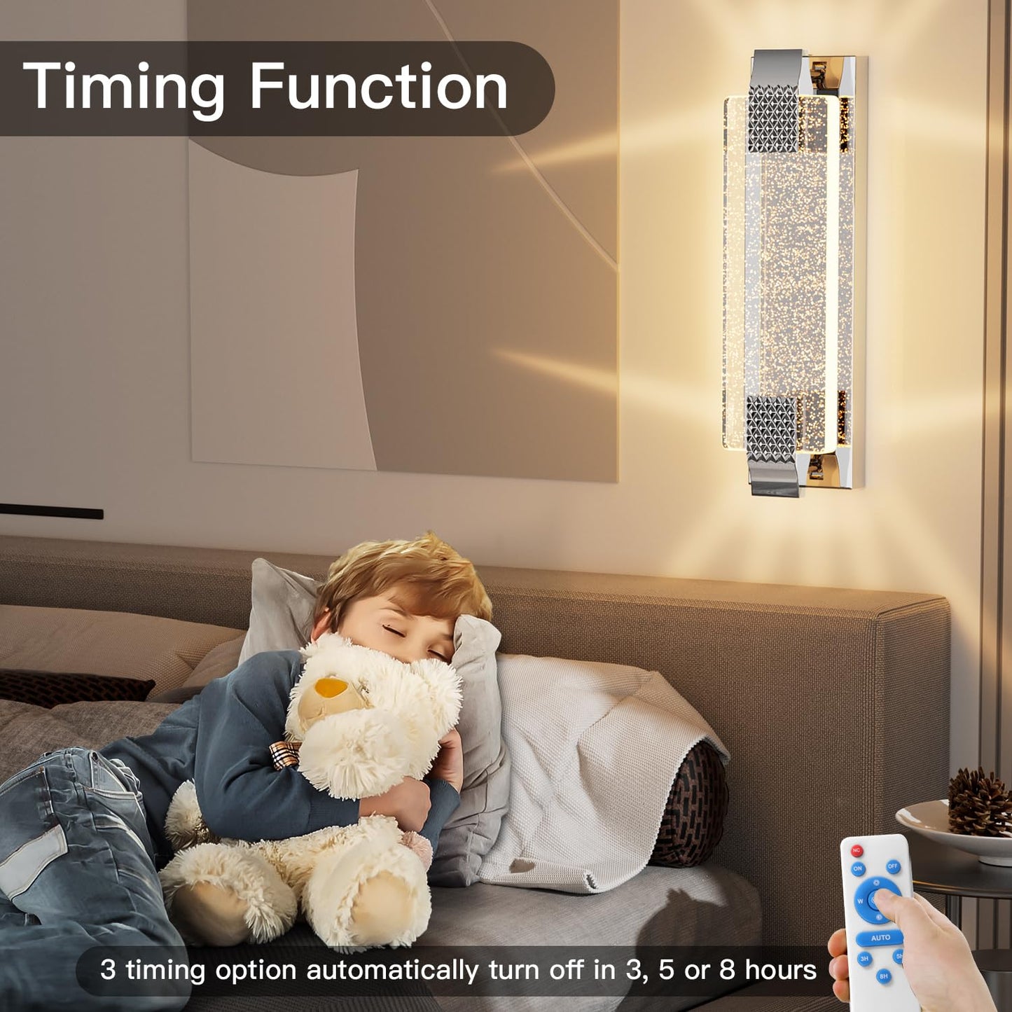camuucci Battery Operated Wall Sconce, Rechargeable 12000mAh, Dimmable, 15.2 Inches, Silver, Model SNCD, Indoor Lighting Fixture