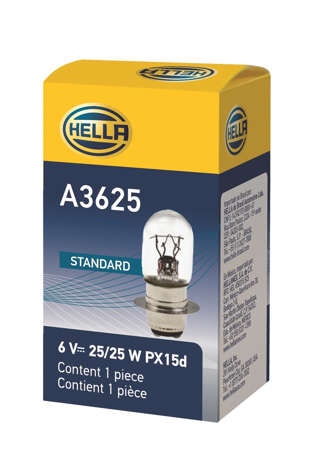 Hella Miniature Standard Bulb A3625, 6V, 25/25W, Glass, Multi, 1 Count