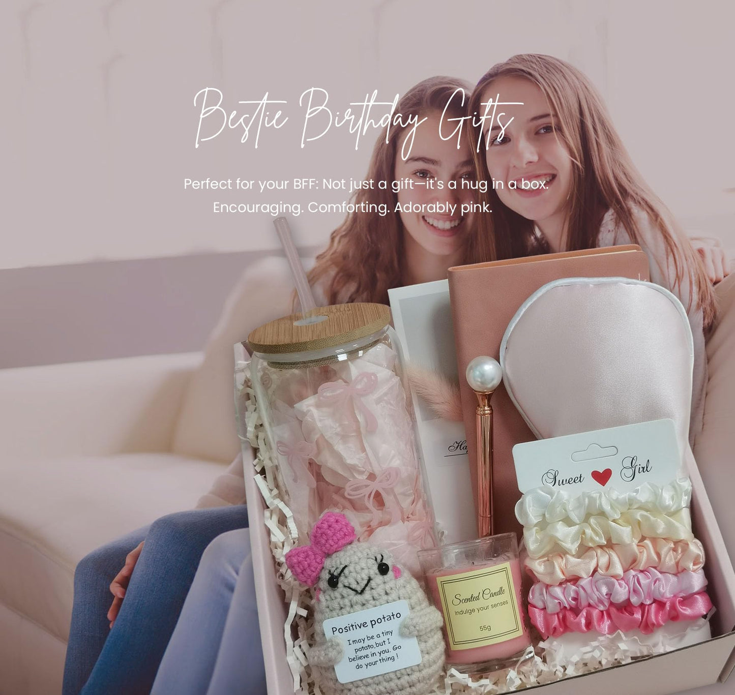 Pink Birthday Gifts for Teen Girls,Inspirational Gifts Basket for Her, Cute Bow Theme Birthday Gifts for Women, Friendship Gifts for Daugther/Sister/Friend /Besite（Pink &Bow)