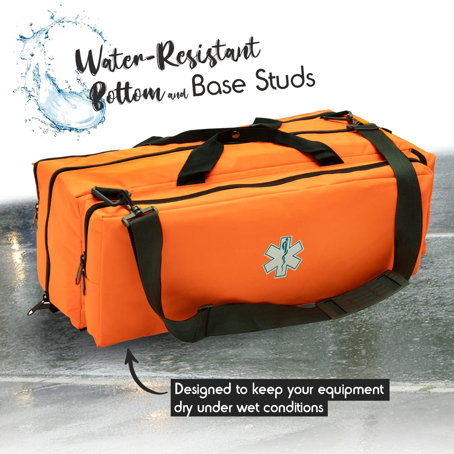 NOVAMEDIC First Responder Empty Oxygen O2 Duffle Bag, 32”x12”x13”, w/Multiple Compartments, EMT Trauma First Aid Carrier for Paramedics and Emergency Medical Supplies, Orange