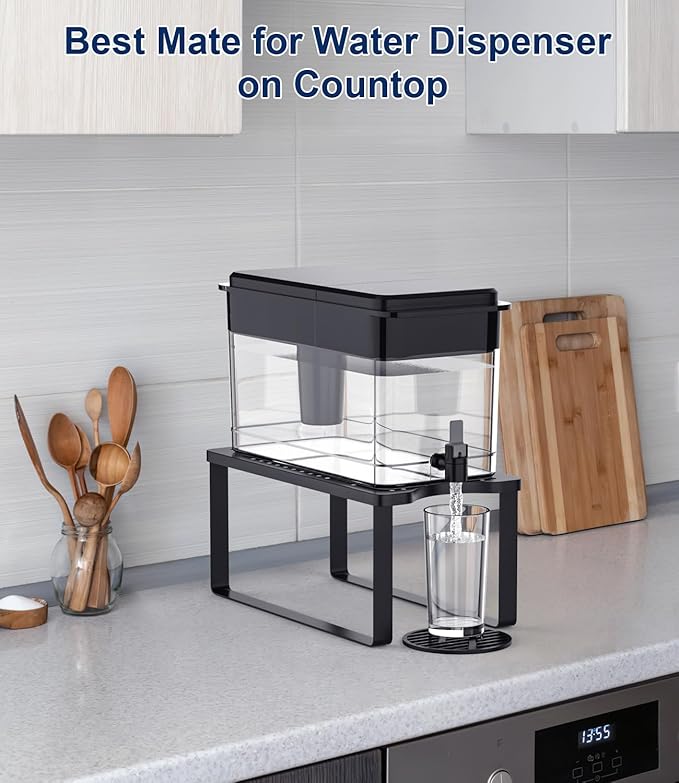 Water Filter Dispenser Stand with Drip Tray - 7.7''W x 14.6''D x 6.7''H, Metal Stand Designed For Brita Water Filter, Compatible with ZeroWater, PUR, Waterdrop etc.