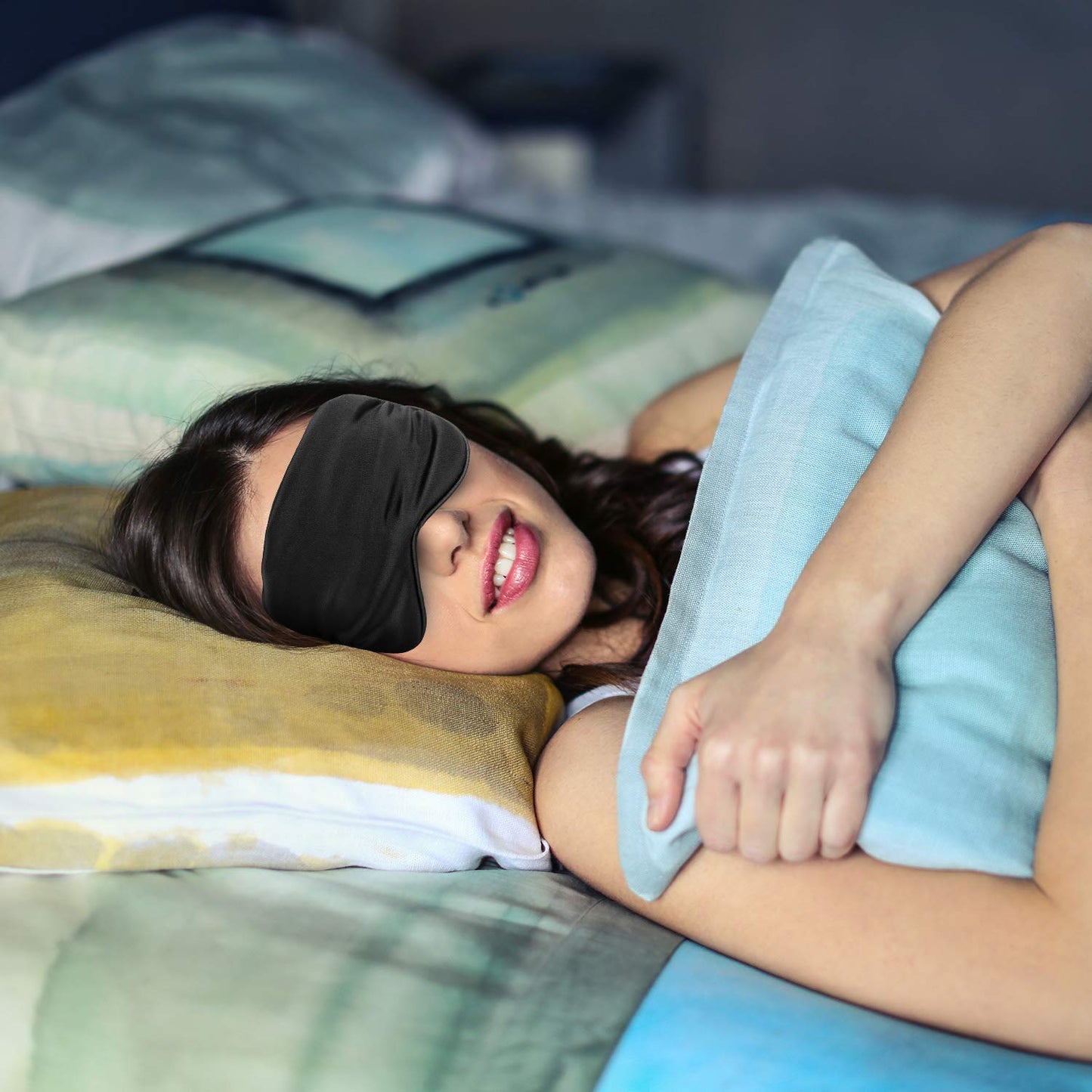 Hochoek Silk-Sleep-Mask Eye-Mask Eye-Cover Eyeshade - 100% Silk Soft Adjustable Strip(Black+Dark Blue+Purple)