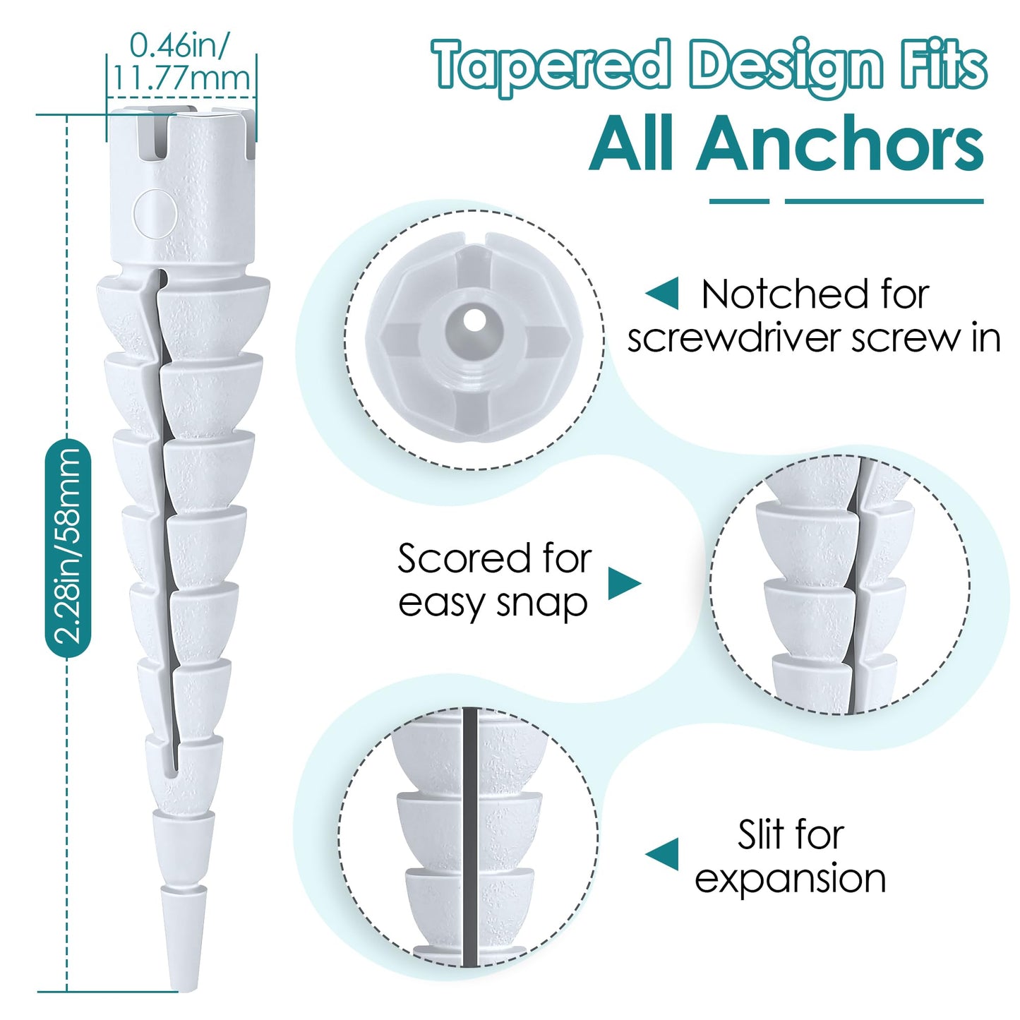 Gulfmew 10 Pcs Wood Anchor, Stripped Screw Hole Repair Kit for Wood, Door, Fixing Stripped Screw Holes, Fits Wood Screws Sizes #2 to #16(White)