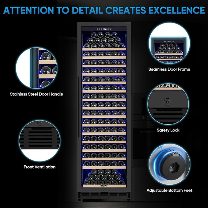 Large Wine Fridge, 200 Bottles Wine Fridge with Fast Cooling and Intelligent Temperature Memory, Wine Cooler Refrigerator Freestanding or Built-in, Professional Wine Cellar with Glass Door