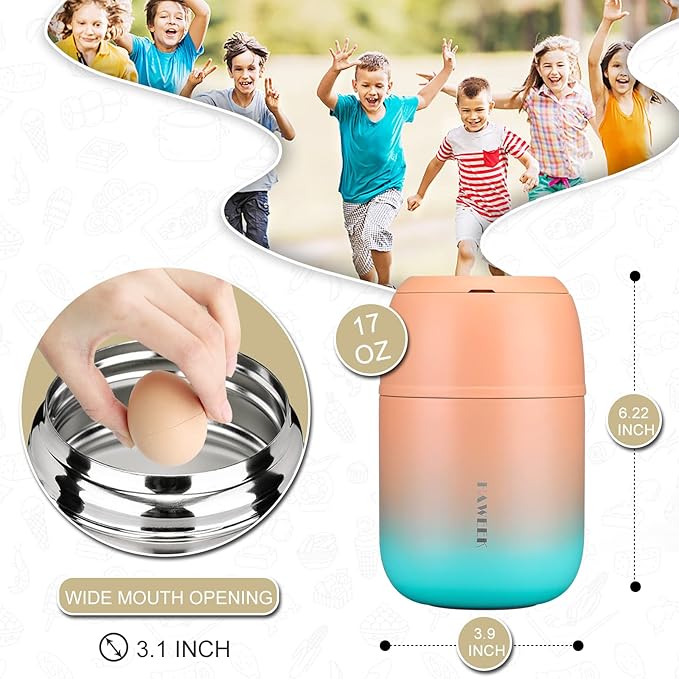 Insulated Soup Thermo 17oz - Stainless Steel Vacuum Lunch Box for Adults, Kids Leakproof Hot Food Container with Handle Folding Spoon (School Office Outdoor)