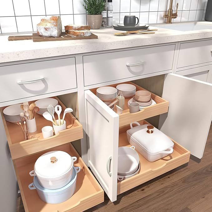 Pull Out Drawers for Kitchen Cabinets, Fully Assembled Wood Cabinet Pull Out Drawer, Pull Out Cabinet Organizer, Fast and Easy DIY Installation, 16”W x 21”D