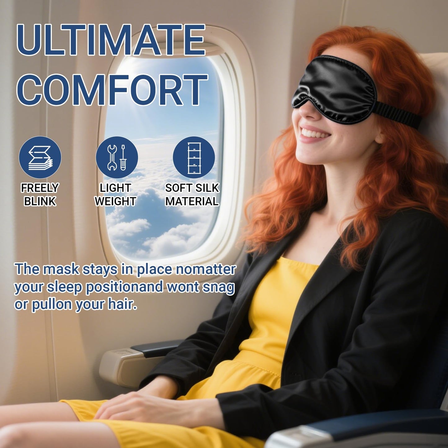 100% Pure Mulberry Silk Sleep Mask, 22 Momme 6A Soft & Smooth Fibers, Breathable Eye Mask for Women & Men, Better Light Blocking Sleeping Mask, Adjustable Blindfold, Traveling Gift