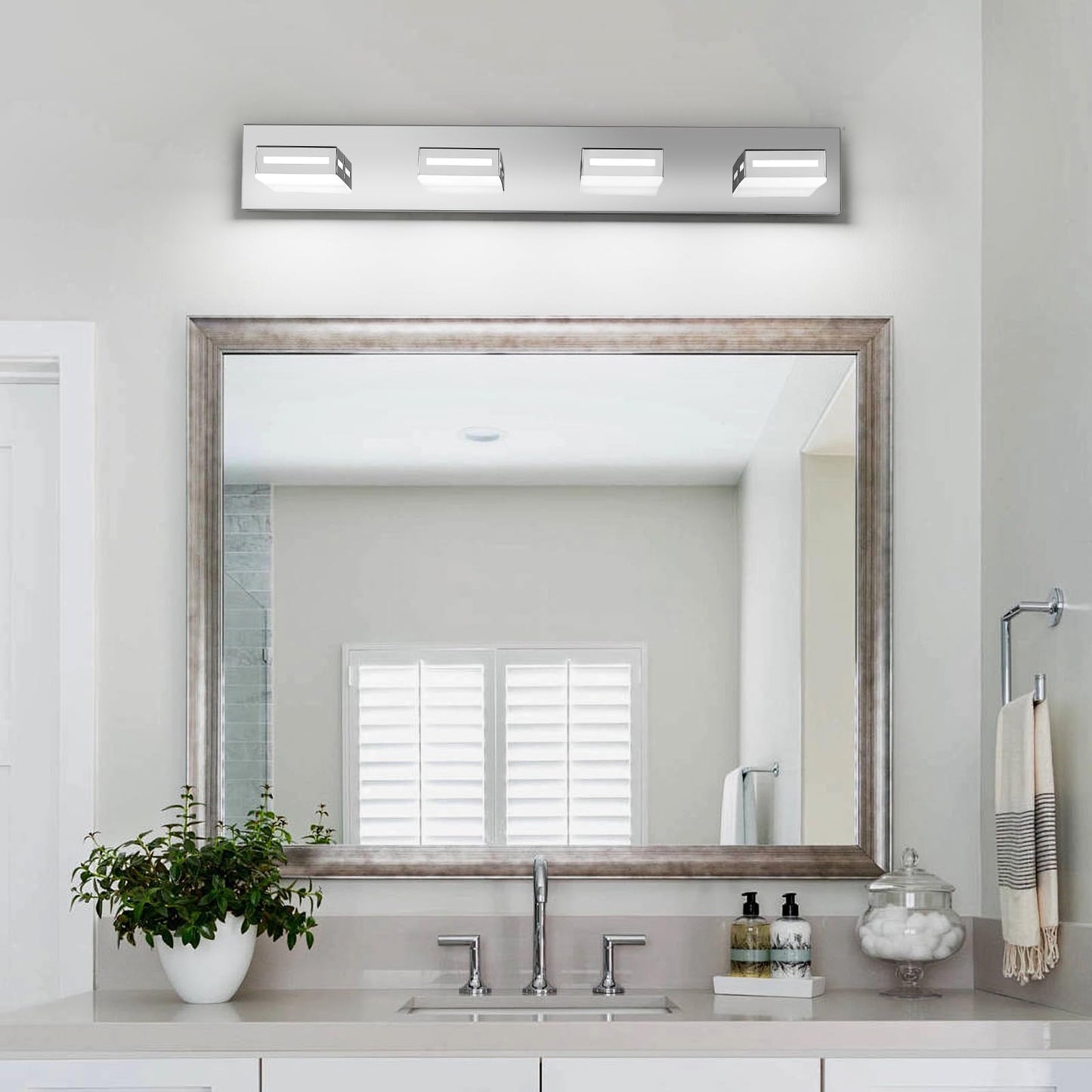 Donrao 30-Inch 4-Light Led Modern Chrome Bathroom Vanity Light Fixtures Over Mirror  Bathroom Lighting Fixtures With Cool White 6000K  Rotatable Vanity Wall Lights For Bath Restroom Powder Room