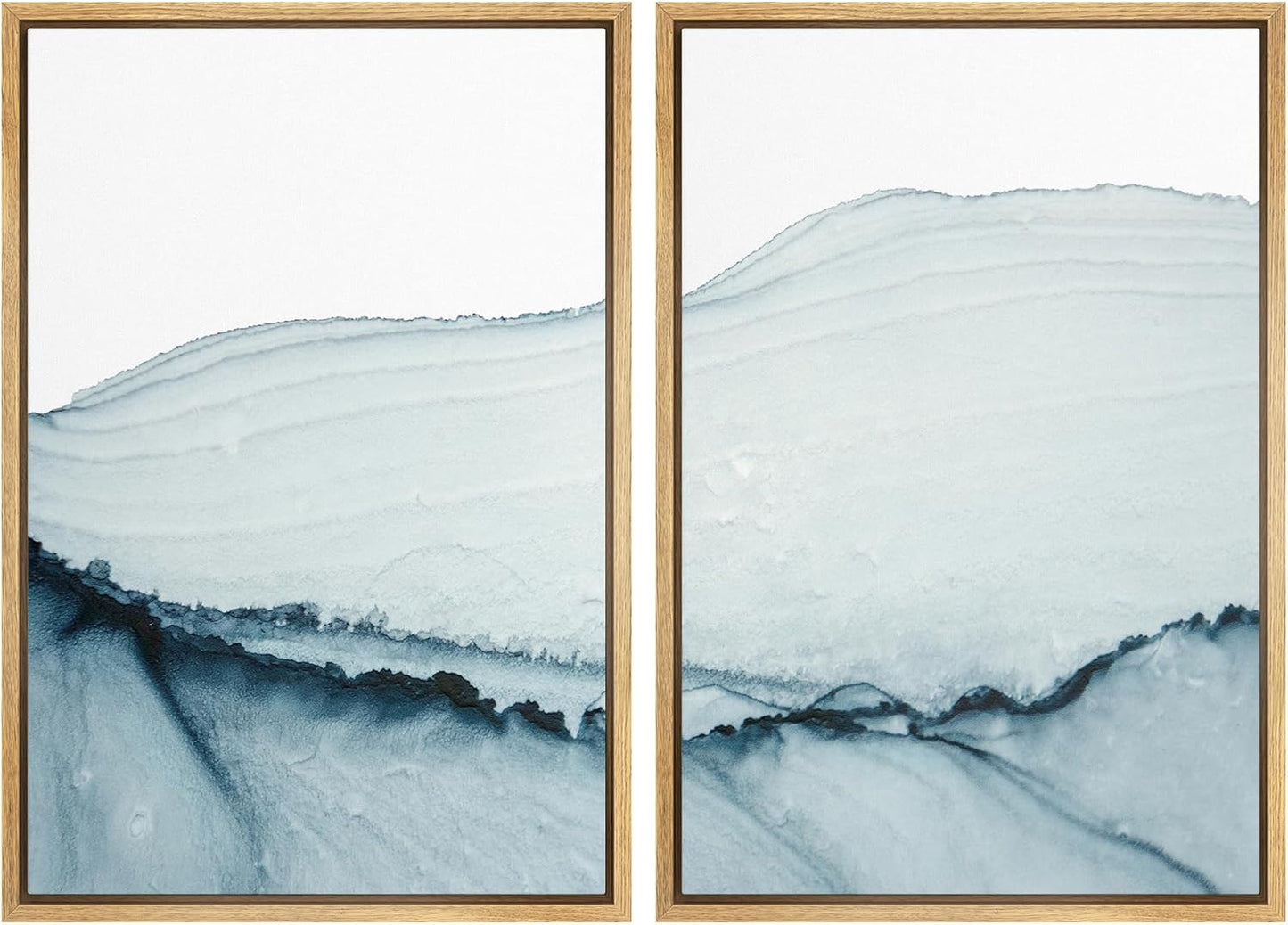 SIGNWIN Framed Wall Art Print Set Blue Paint Stroke Wave Collage Abstract Shapes Illustrations Modern Art Rustic Relax/Calm Multicolor for Living Room, Bedroom, Office - 16"x24"x2 Natural