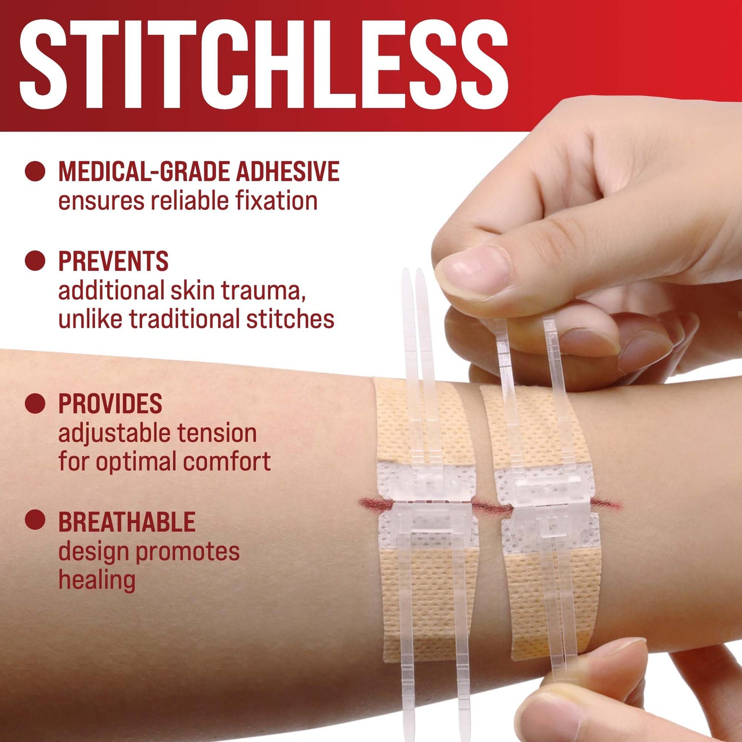 Emergency Wound Closure Strips - 4pk - 2 Types Sutures Free Laceration Closure Kit - Stitchless & Easy to Use - Butterfly Bandages for Cut Care - Perfect for Quick Stop Bleeding and Wound Closing