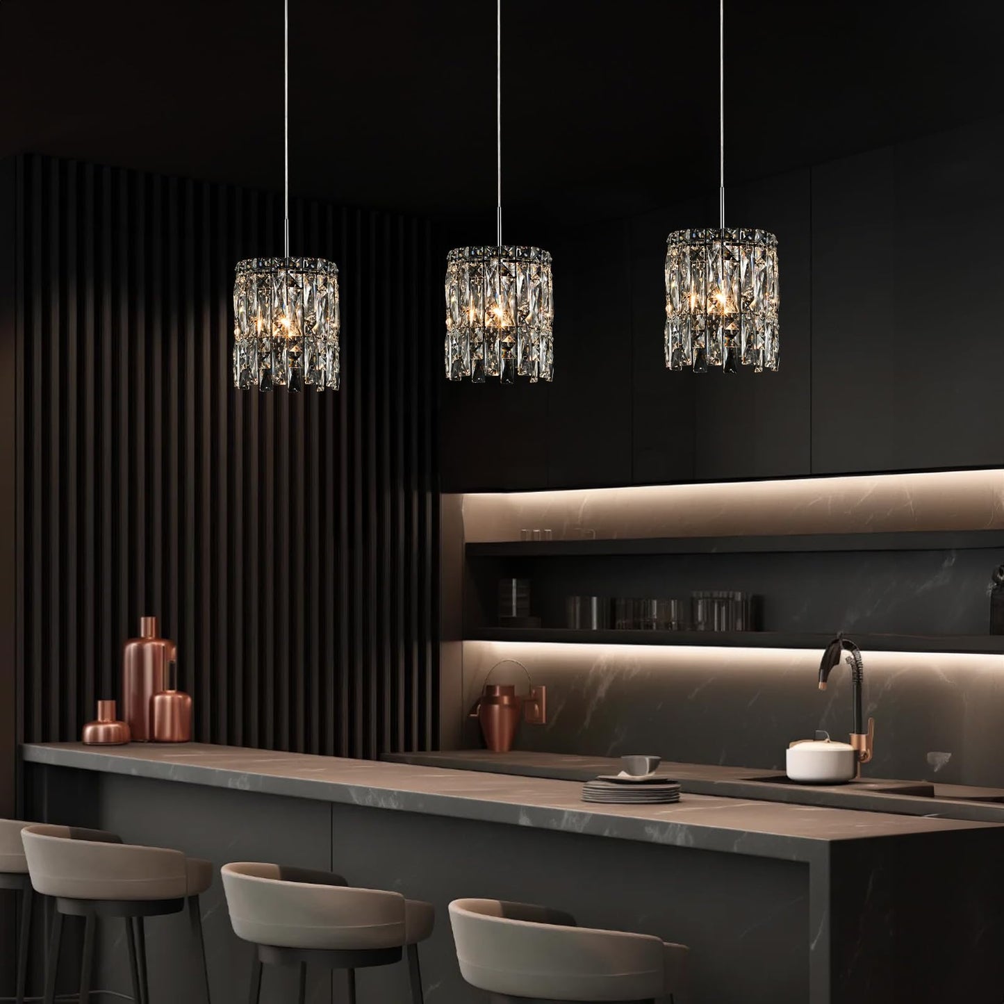 Nisidun Modern K9 Crystal Pendant Lights Kitchen Island Set Of 3 Chrome Chandeliers For Dining Room Light Fixtures Over Table Hanging Lighting For Kitchen Island Entryway Bathroom Bedhead Bedroom