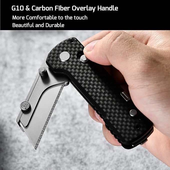 OKNIFE U1 Pro Multitool Folding Utility Knife with Folding Screwdriver, Quick Change Blade, Rail Lock & Pocket Clip for Men and Women (Carbon Fiber Overlay）