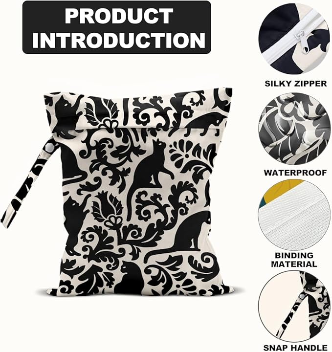 Cat Lover Gifts, 2Pcs Cat Print Wet Bags, Wet Dry Bag Reusable Zipper Pouch for Swimsuit, Diapers, Beach, Dirty Yoga Gym Clothes, Toiletries, Waterproof Birthday Christmas Gifts