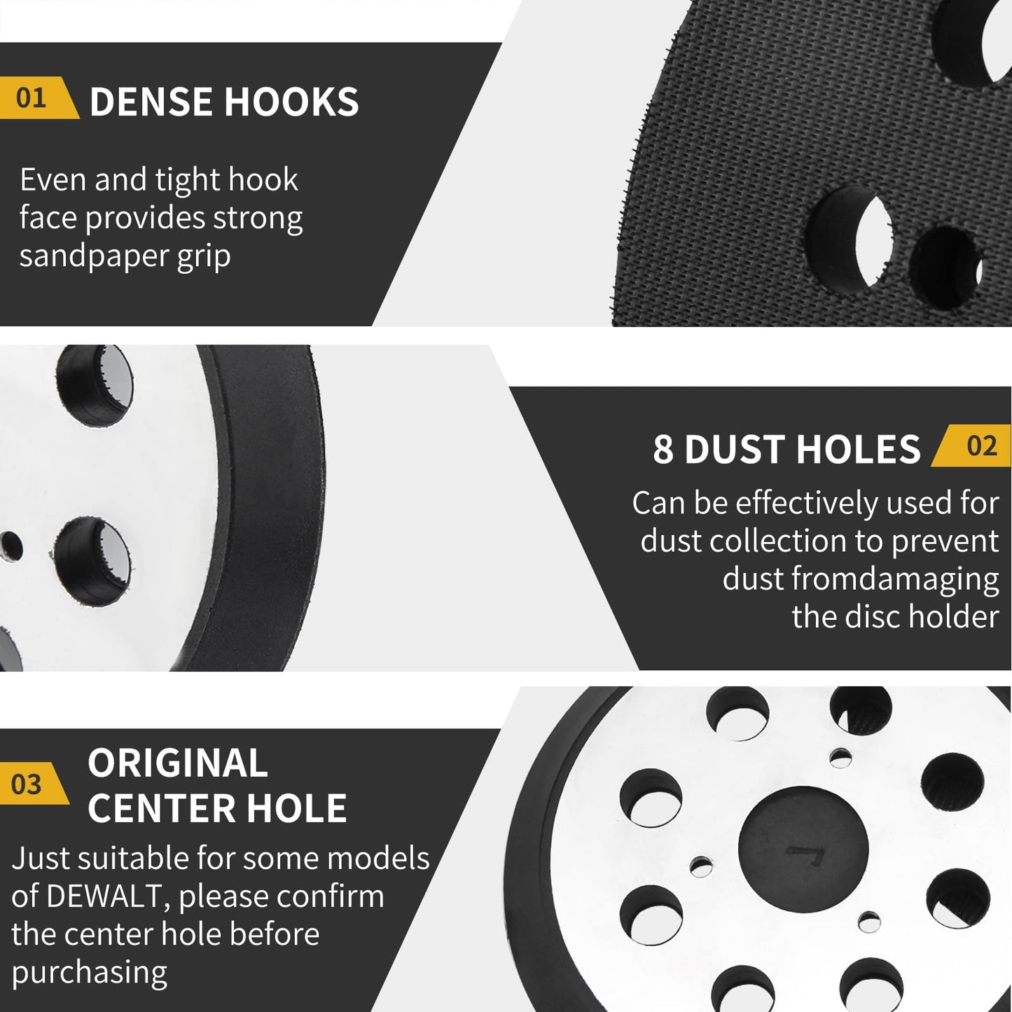 Gnellkoor Replacement Sander Pad for Dewalt, 5" 8-Hole Hook and Loop Orbital Sanding Replacement Pads for DeWalt DW420 DW421 DW422 DW423 DW426 D2645#151281-08/DW4388 (2-Pack)