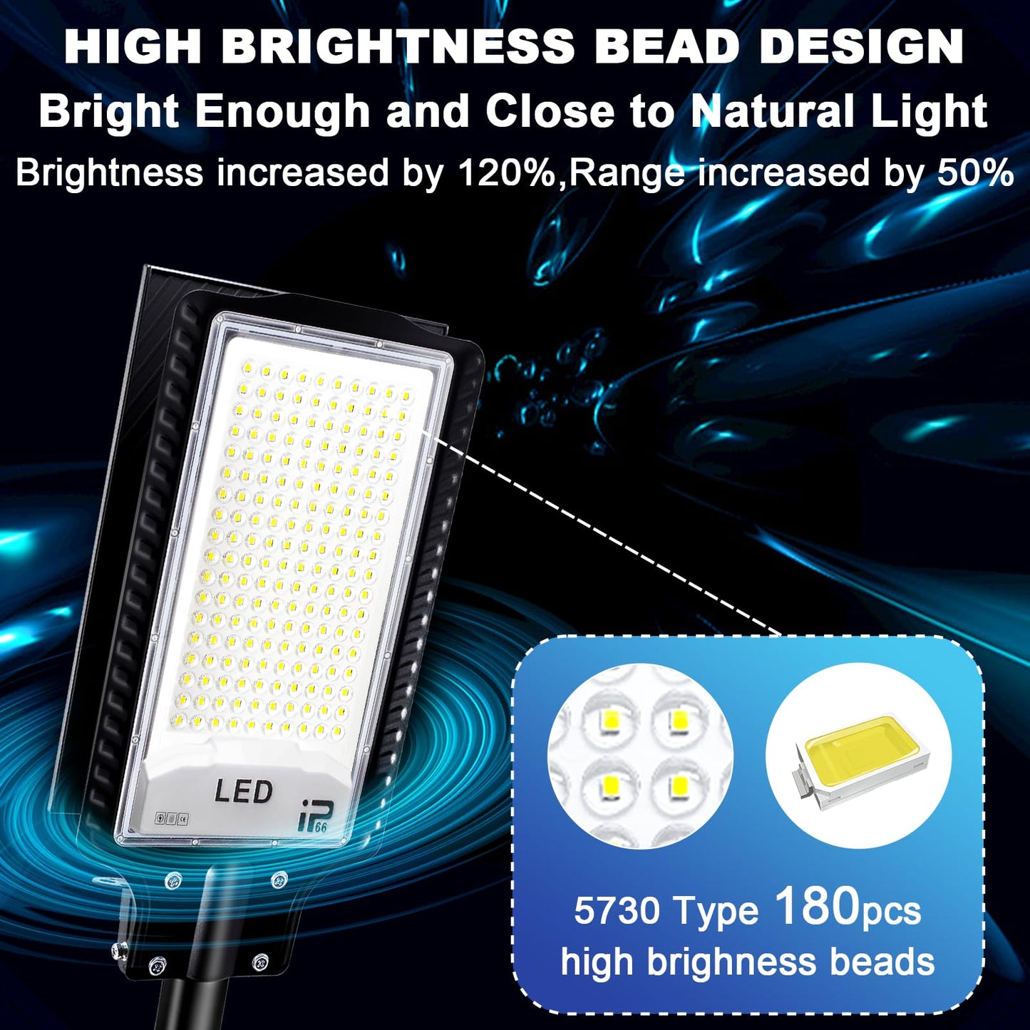 Eleganted Solar Street Lights, 6500K, IP66 Waterproof, 100000LM, Remote Control, Black, Model JJL-CAXFSTL03