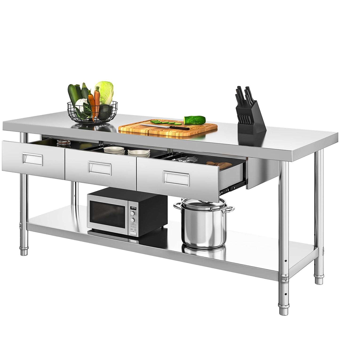 YITAHOME 72" X 24" Stainless Steel Table with 3 Drawers, NSF Work Table with Drawer, Metal Table Prep Table for Home Kitchen Restaurant Garage Warehouse