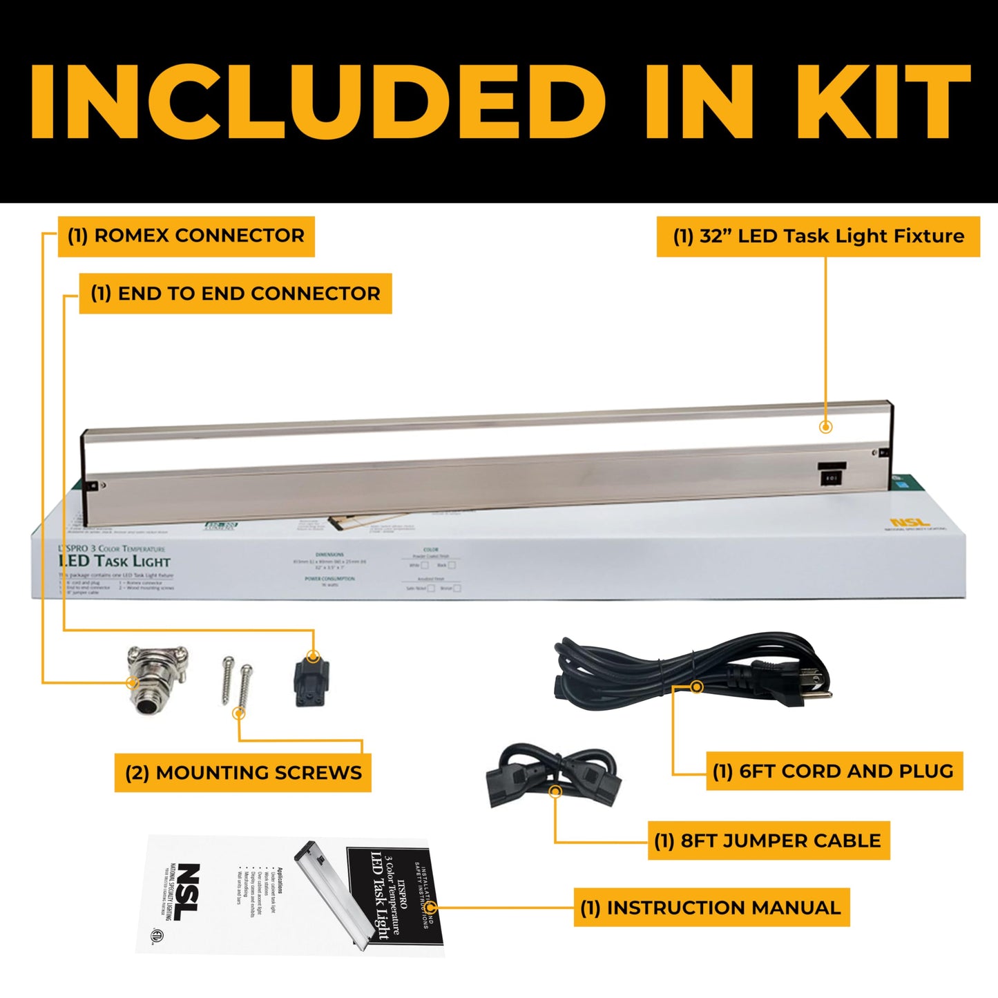 NSL LED Under Cabinet Lighting Dimmable, 3 Color Temperatures, 32 Inch, Satin Nickel, Model LTSPRO-32-SN