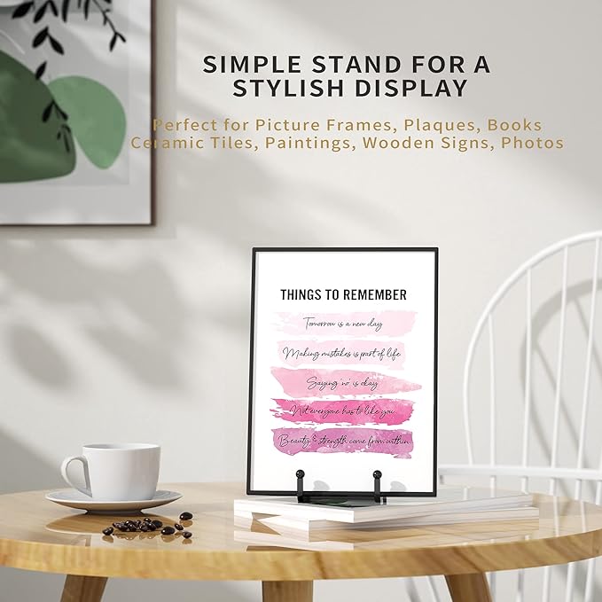 4 Pack Plate Stands for Display - 4.5 Inch Metal Square Wire Plate Holder Display Stand + Picture Frame Stand Holder Easel for Book, Decorative Plate, Plaque, Photo, Platter (Black)