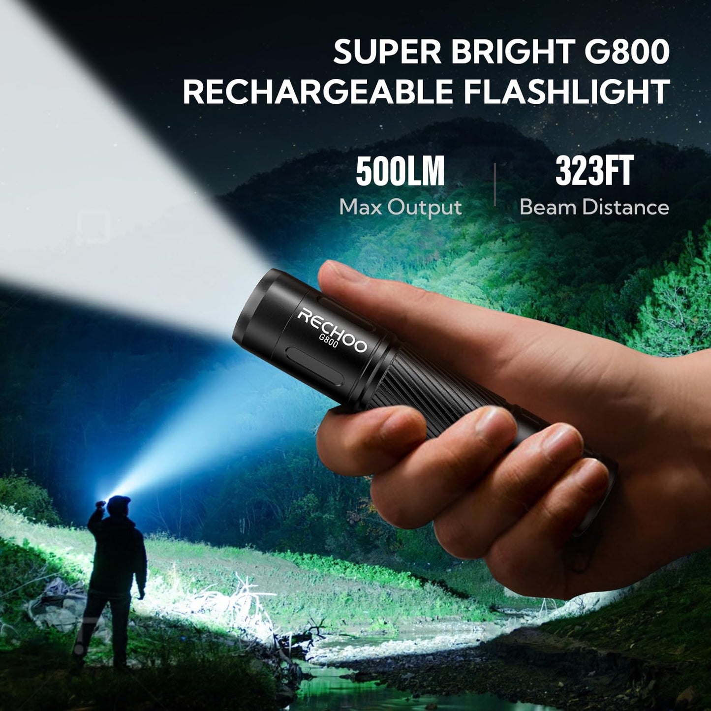 Rechoo Flashlight Rechargeable 2 Pack  500 Lumens  3 Lighting Modes & Zoomable  Small Tactical Torch Light For Edc And Emergency  Water Resistant  Duable  Included Pocket Clip & Lanyard