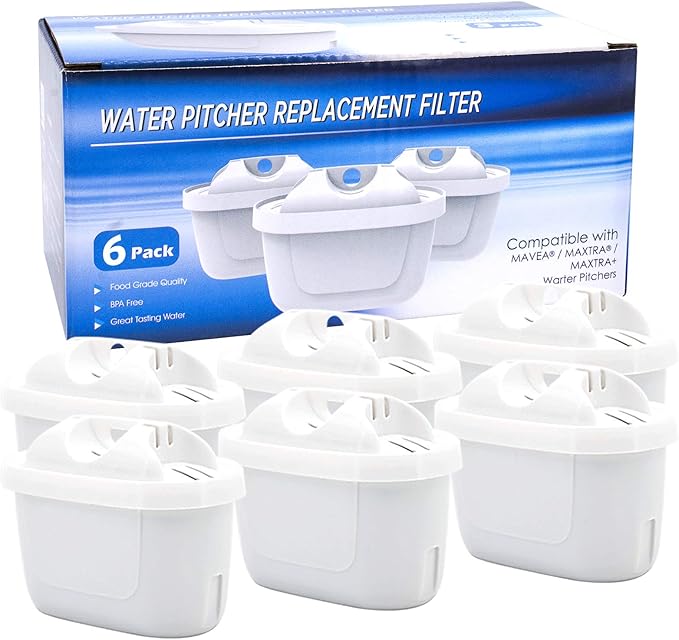 Anmumu 1001122 Replacement Filter for Mavea 1001122 Maxtra and LEVOIT Pitcher Water Filter cartridges with Lead&Arsenic Removal (6 Pack)