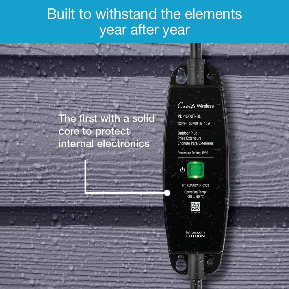Lutron Caseta Outdoor Smart Plug with Pico Remote, Weatherproof, Black, 1 Pack