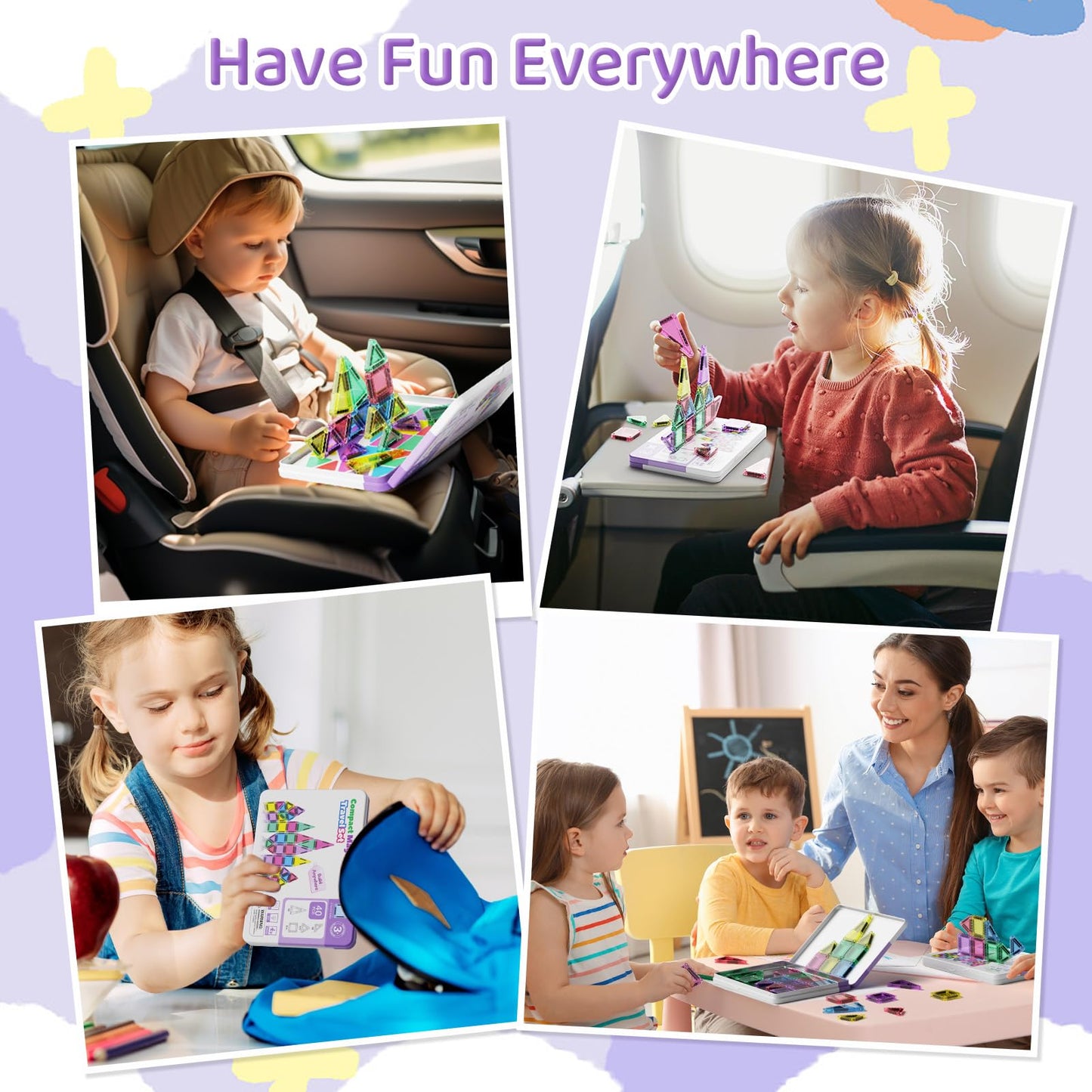 Magnetic Tiles for kids ages 4-8, 40 Pieces Mini Magnetic Building Blocks,Magnet Tiles Travel Construction Set with Storage Iron Box,Toddler Puzzle Birthday Gift Toys for Boys and Girls Ages 3