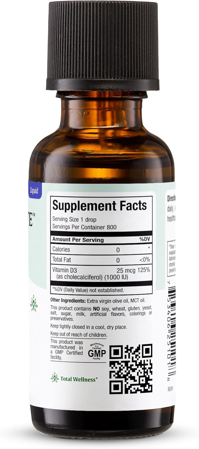 Maxi Health Vitamin D3 Concentrate - 1000 IU Per Drop - Dietary Supplement - Supports Calcium Absorption, Immune Health and Bone Health in Adult Women & Men (1 fl oz)