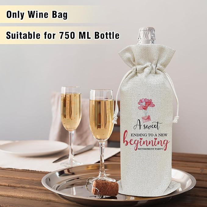 Wine Canvas Bag, Retirement Wine Gift Bag, Retirement Gift for Women Boss Coworker Farewell Gifts Goodbye Leaving Gifts Wine Bags for Wine Bottles, Wine Gifts With Drawstring Party Decoration -WB12
