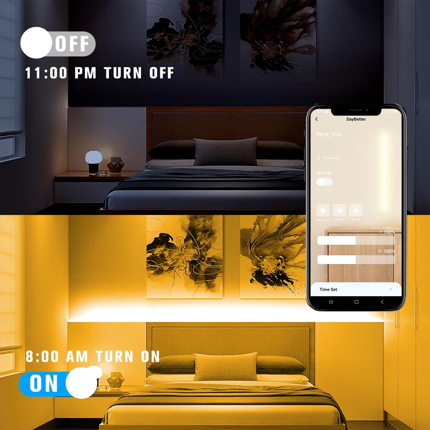 DAYBETTER COB LED Strip Lights, 32.8 ft/10 m 3200 LEDs Bright Warm White LED Light Strips with Remote and App, 3000K Dimmable LED Tape Light, Indoor COB LED Lights for Bedroom DIY Lighting