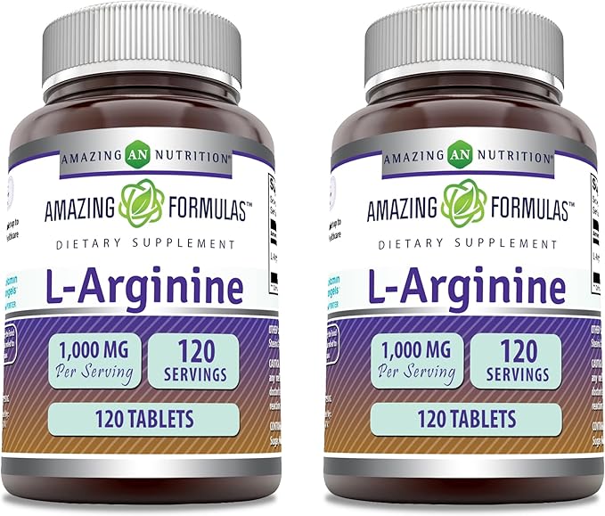 Amazing Formulas L-Arginine Supplement | 1000 Mg Per Serving | Tablets | Amino Acid Supplement for Women & Men | Non-GMO | Gluten Free | Made in USA (120 Count | 2 Pack)