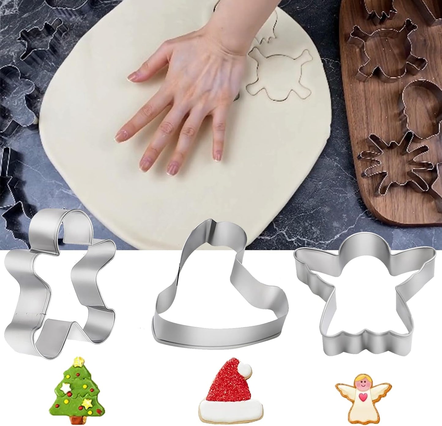 9PCS Cookie Cutters, Stainless Steel Biscuit Cutter, Snowman, Snowflake, Santa Claus,Gingerbread Man, Christmas Tree, Elk, Stockings Cookie Cutters for Biscuit, Fondant (Style 2)