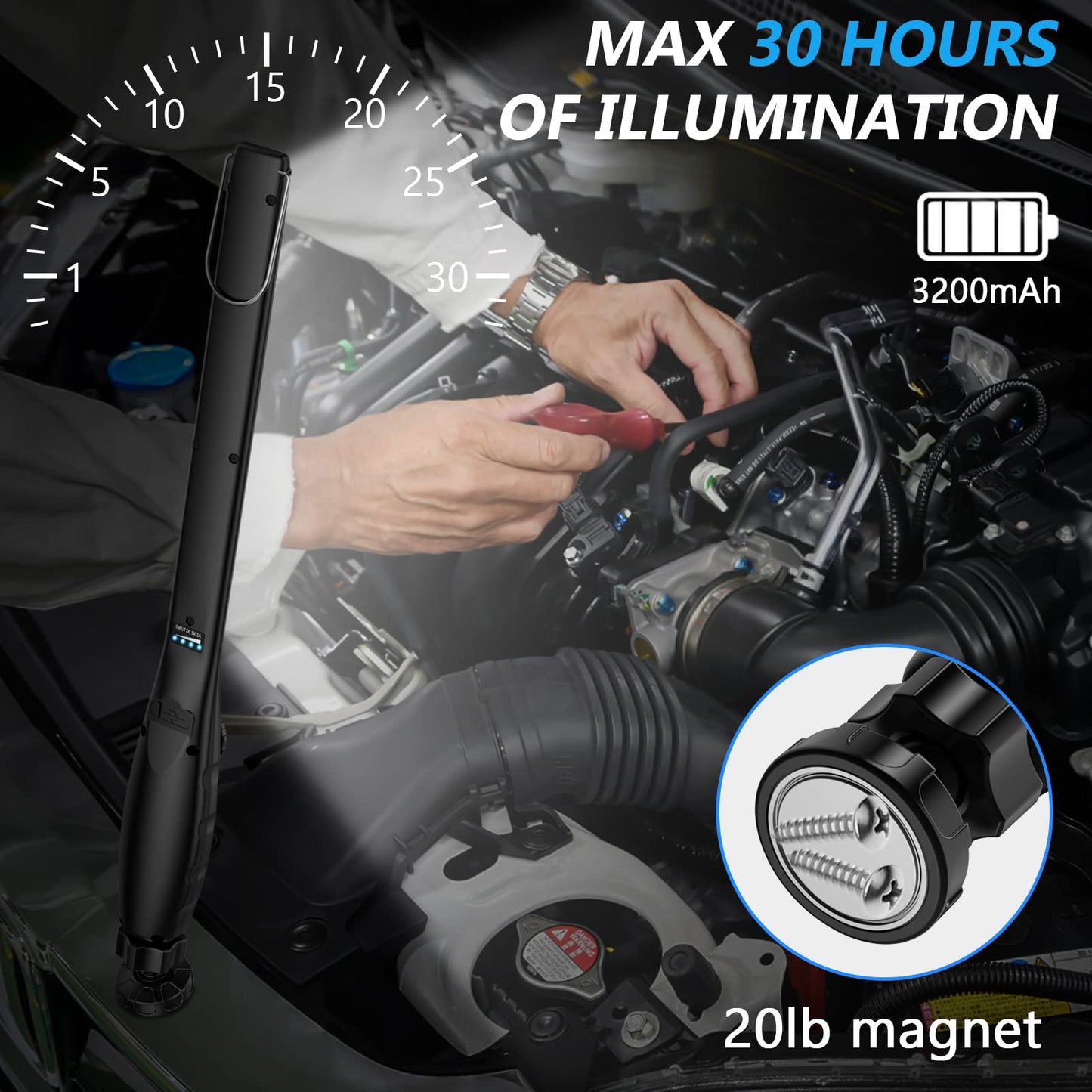 NileBoom LED Work Light - 800 Lumens, Rechargeable, Magnetic Base & Hook, 360? Swivel, Black, 4 Pack