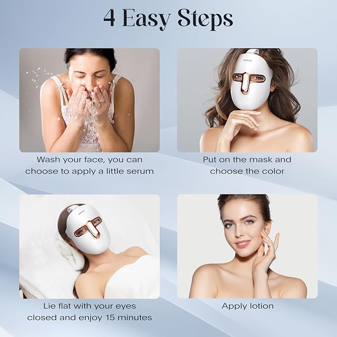 Red Light Photon Facial Mask, Wireless Rechargeable & Ergonomic Design with NIR, Portable for Home & Travel, Gold