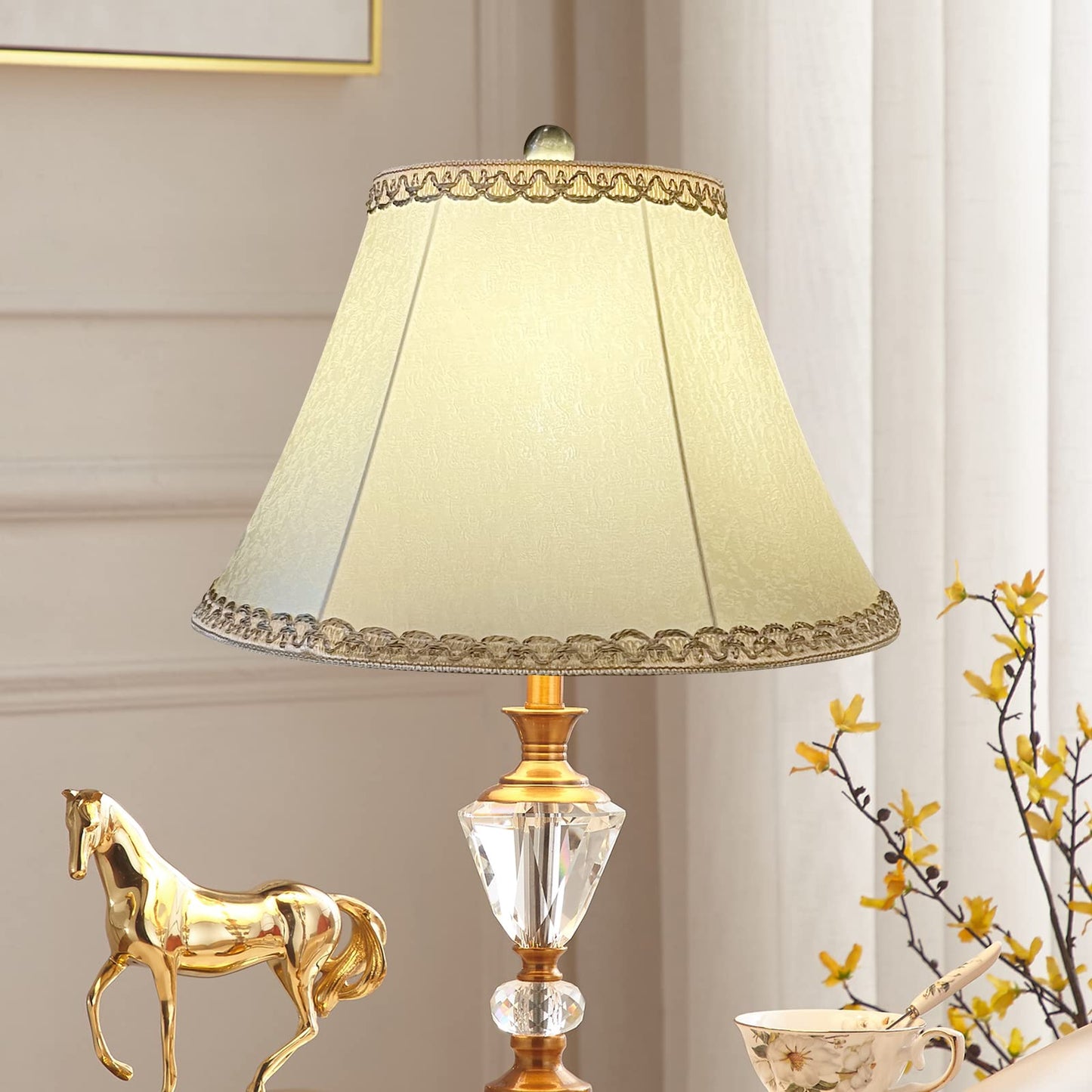 TOOTOO STAR Floral Lamp Shade, Fabric, 8.75in Top x 17.75in Bottom x 11in Height, Light Yellow, Model SX0244WH
