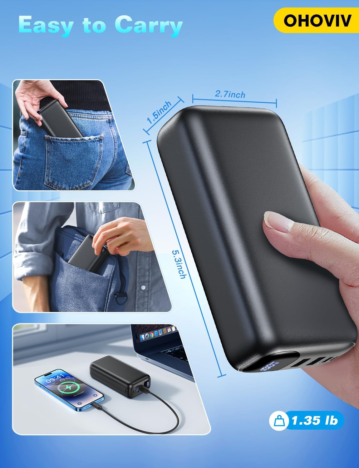 Ohoviv Portable Charger 50000Mah Power Bank - 22.5W Fast Charging External Battery Pack,Usb-C Portable Phone Charger For Iphone