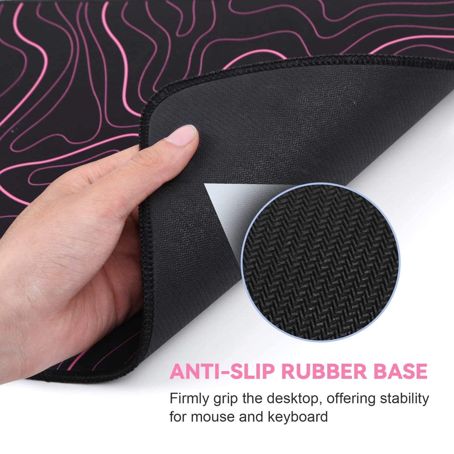 DIGSOM Mouse Pad Gaming Mousepad 31.5 x 11.8 in Large Mouse Pad for Keyboard and Mouse with Anti-Slip Rubber Base, Keyboard Pad XL Mouse Mat for Home and Office(Black with Red Topographic Line)