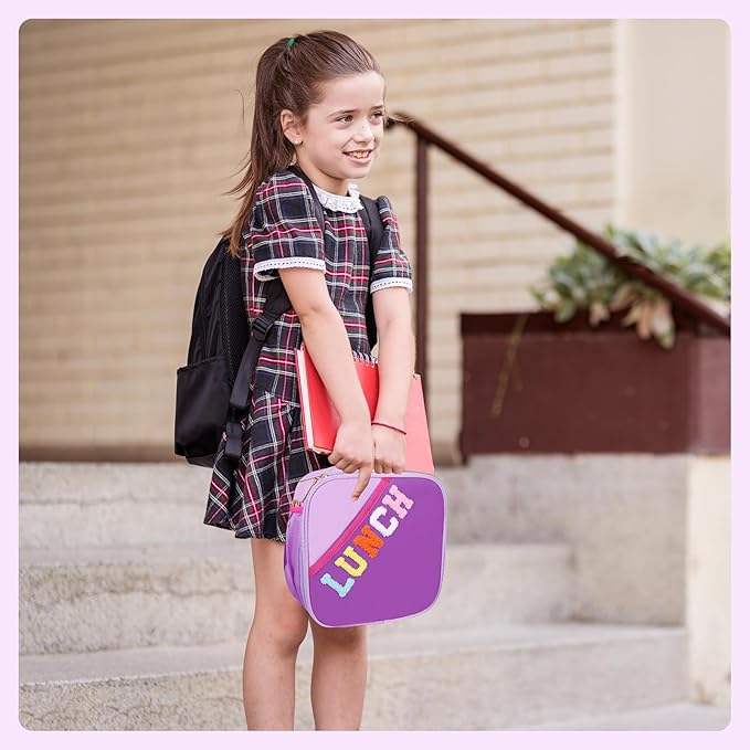 Lunch Bag Kids,Insulated Lunch Bag With Adjustable Shoulder Strap,Reusable Lunch Bag for Kids, Girls,Boys, lunch Bag Women,Preppy Lunch Box for School,Travel, Picnic (dark purple)