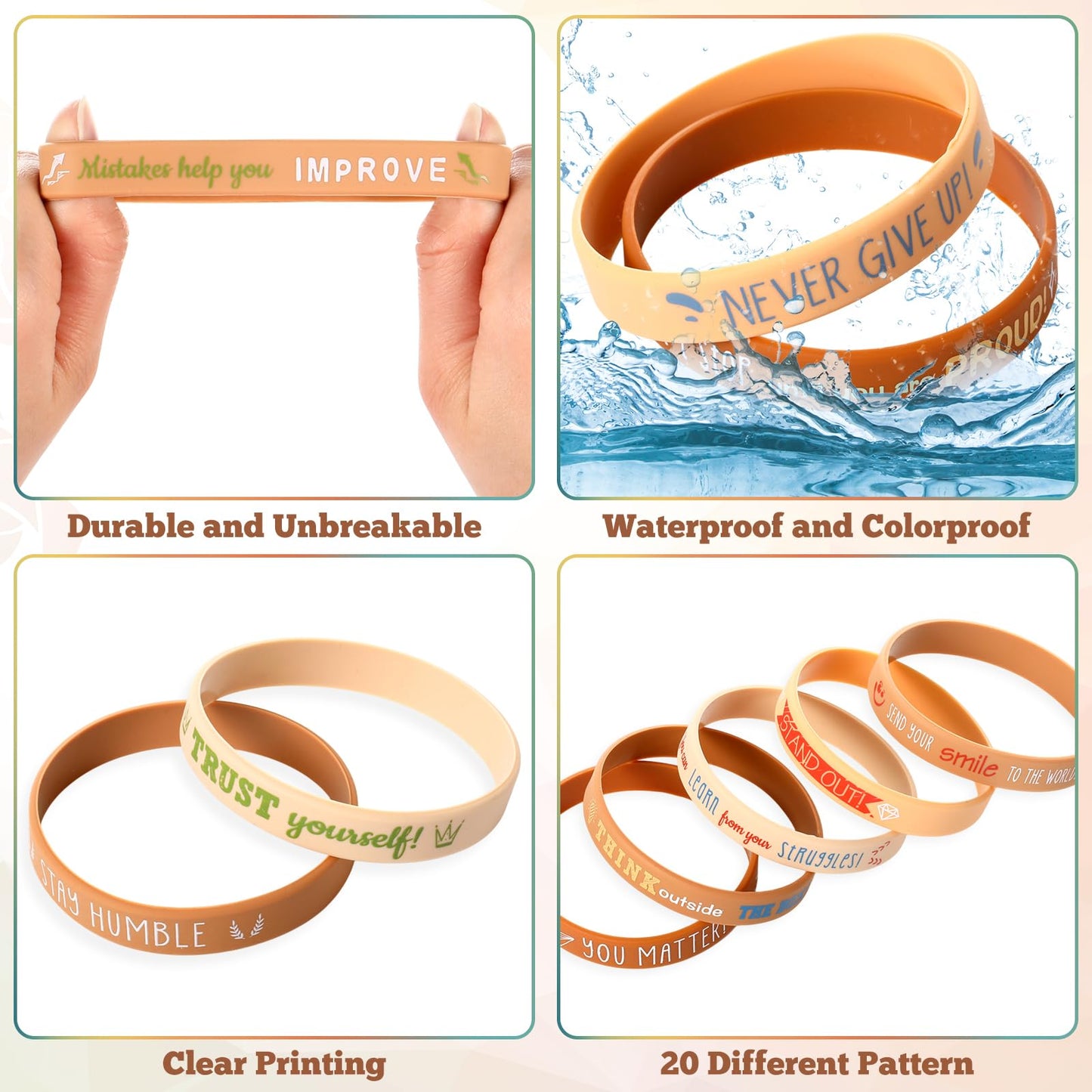 Bucherry 60 Pcs Motivational Silicone Bracelets Motivational Quote Rubber Wristbands Inspirational Silicone Wristband Women Men