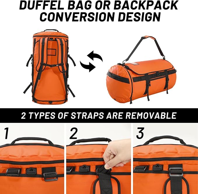 MIER Large Duffle Backpack Sports Gym Bag with Shoe Compartment, Heavy Duty and Water Resistant, Orange, 45L