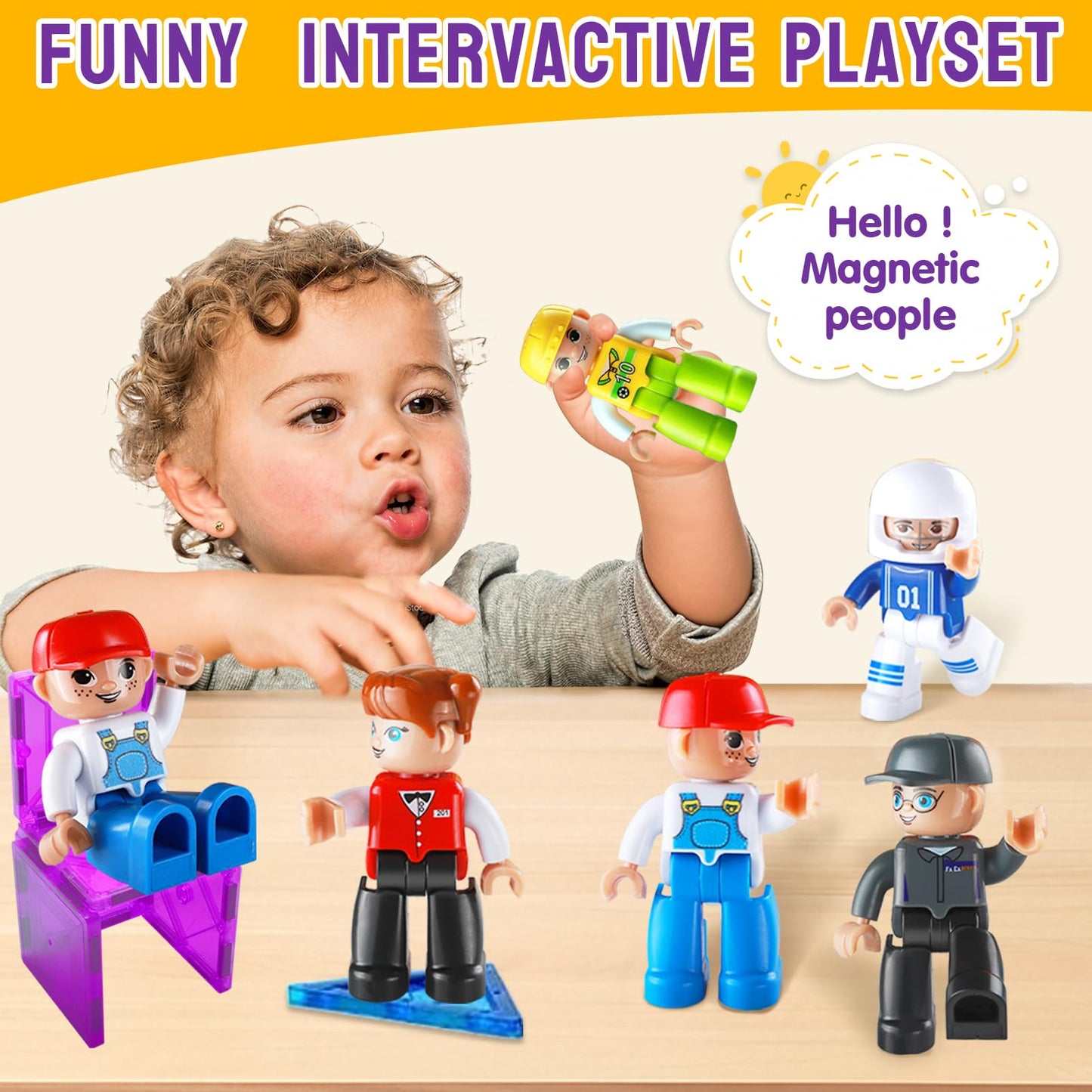 Large Magnetic People Figures for Kids-15pcs,3”Community Helpers Toys People for Magnetic Tiles Building Blocks Gifts for Christmas Toddlers Boys Girls Ages 3 4 5 6+,Creative Magnet Toy Expansion Pack