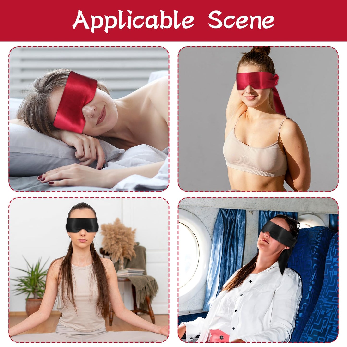 4Pcs Satin Blind Fold for Game, Soft Silk Blackout Blindfold for Adults Couples, 57'' V-Shaped Sleeping Eye Mask, Adjustable Eye Shade Cover, Travel Blind Folds for Adult Play Women Men Meditation