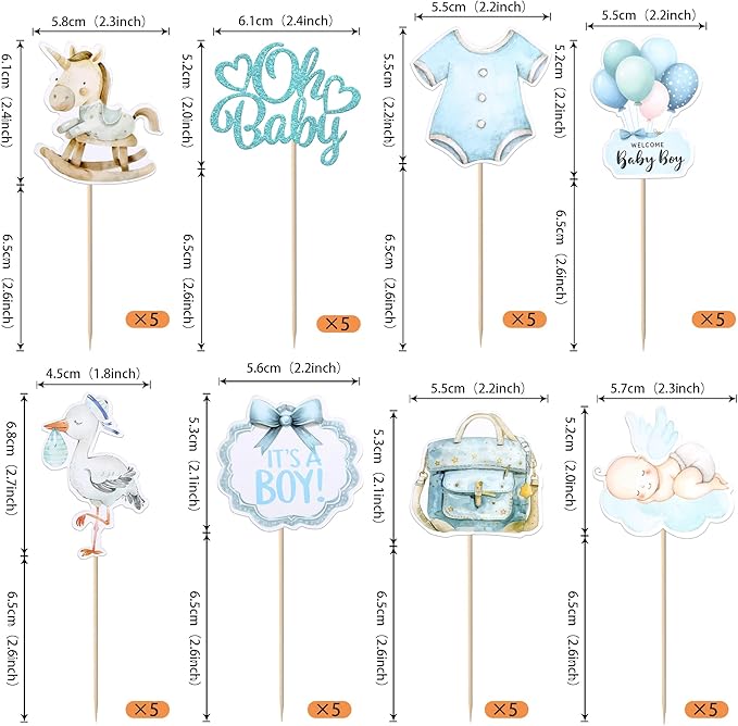 Rsstarxi 40 Pack Baby Cupcake Toppers Oh Baby Shower Decorations - Trojan Horse It's a Boy Cupcake Picks for Welcome Baby Boys Birthday Party Cake Decorations