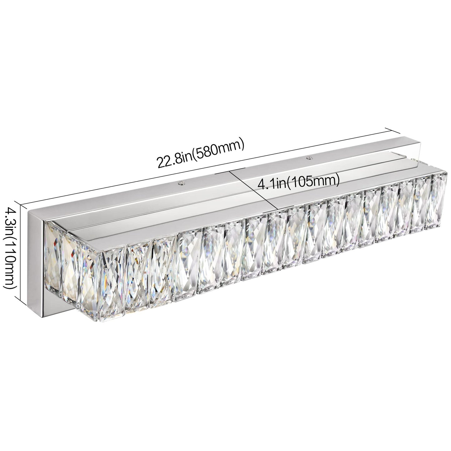 ZUZITO LED Bathroom Vanity Light - 18W Crystal Chrome, 22.8 inch, Dimmable, Model S17500-580mm-6200K